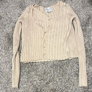 Pink Rose Cream Ribbed Knit Top